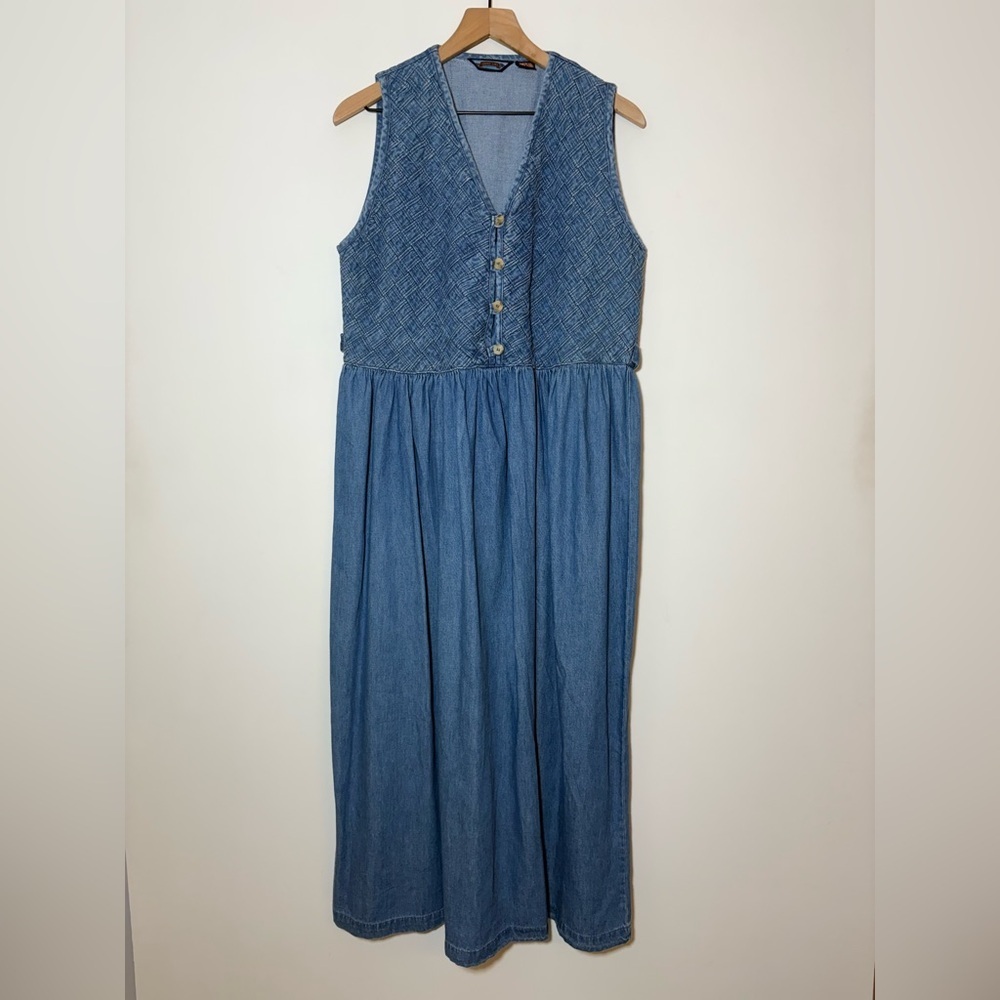 Vintage Shaver Lake 90s Y2K Cottagecore Maxi Denim Dress Sleeveless Sz XL